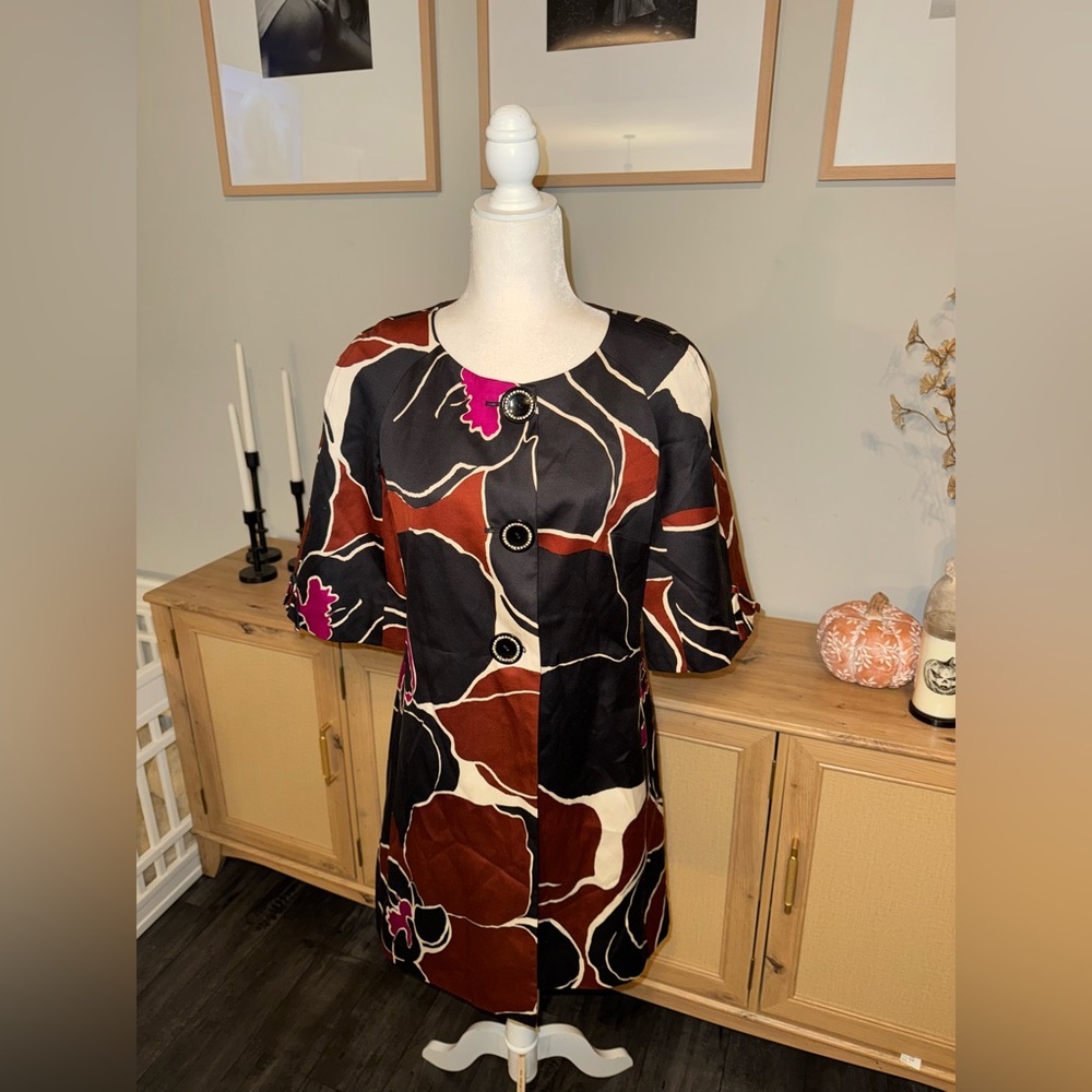 NWOT Vintage Trina Turk Silk longline printed jacket size 4